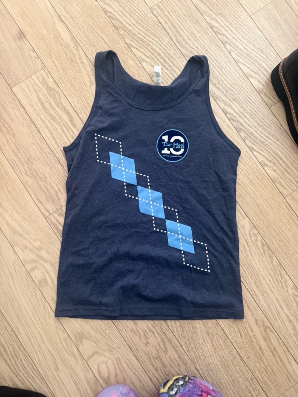 Tar Heel 10 miler Tank Top in Navy with Light Blue Argyle